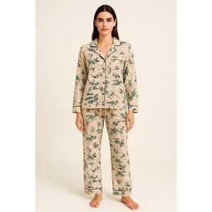 Victoria's Secret Palm Tree Floral Pajama Set Button Down Sleepwear Women's XS